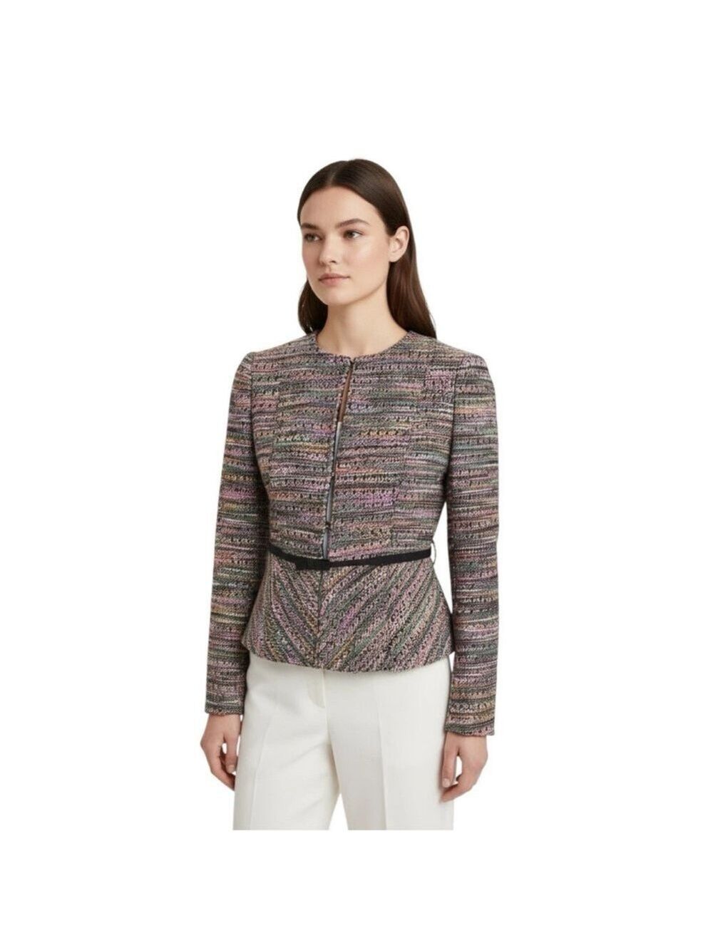 Nanette Lepore Juke Box Tweed Peplum Blazer Size 4 Multicolor